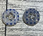 Lot Of 2 Elaborately Painted China Stencil Antique Button In Blue