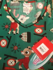 Scrubs Tooniforms Womens V-neck Top In Rudolph Joy  TF633 RUJO Size XL - Picture 1 of 2