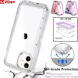 For iPhone 16 Pro Max Plus 15 14 13 12 11 Clear Heavy Duty Shockproof Case Cover - Picture 1 of 13