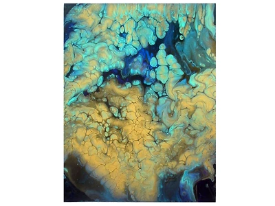 АКРИЛОВАЯ КАРТИНА 11 X 14 БИРЮЗОВОЕ ЗОЛОТО ПОЛНОЧЬ СИНИЙ ЧЕРНЫЙ ЗАЛИВАТЬ НА ХОЛСТЕ ДОСКА - Изображение 1 из 4