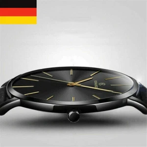 NEU Herren Damen Ultra Thin Minimalist Uhr Schlankes Lederband Edelstahl Quarz - Picture 1 of 16