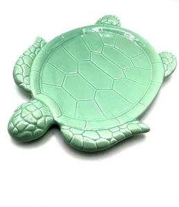TRINKET DISH TEXTURED SEA TURTLE GREEN DISH CERAMIC TRAY MAGENTA EXCLUSIVE 9x7” - Picture 1 of 12