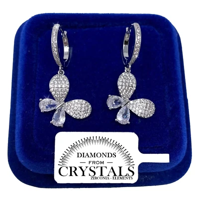 Orecchini Farfalla Cerchio Donna pl. oro Bianco 18K con Cristalli Zirconi SW20 - Immagine 1 di 4