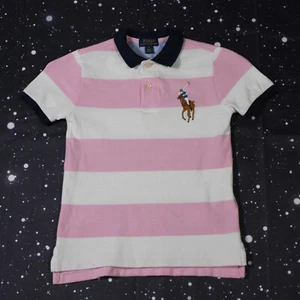 Boys Polo Ralph Lauren Pink & White Striped Big Pony Rugby Polo - Size 6 - Picture 1 of 8