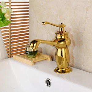Gold Bathroom Sink Faucet 7.6" Single Handle Deck Mount Brass Basin Mixer Taps - Picture 1 of 10