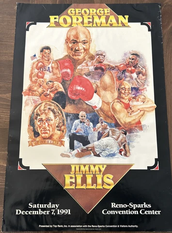 GEORGE FOREMAN vs JIMMY ELLIS ON SITE POSTER (1991) RENO BOXING VTG- Flawed See Cover