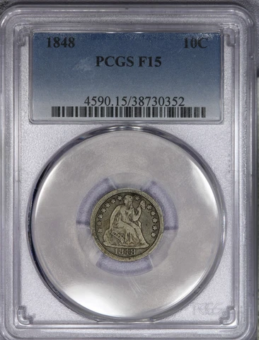 1848 Seated Liberty Dime 10c PCGS F15 Cover