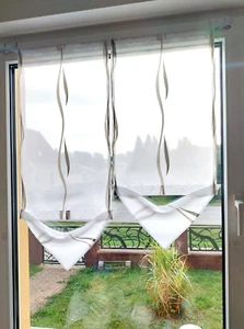 B  80cm  2 x40cm  Gardine  Scheibengardine Weiß Creme Braun H 94,84cm - Bild 1 von 3