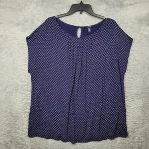 Chaps Shirt Womens 2X Blue Circle Polka Dot Cap Sleeve - Picture 1 of 6