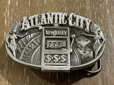 Hebilla de cinturón de latón Atlantic City New Jersey de colección años 80 hecha en EE. UU. Hebillas Ira’s Foto 1 de 3