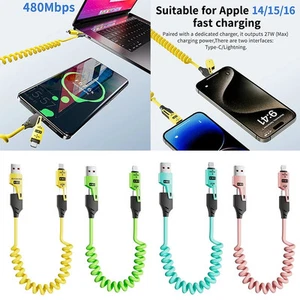 Câble Télescopique 4en1 USB Type-C Ressort Câble de Données Câble de Charge Super Rapide 65W - Photo 1 sur 12