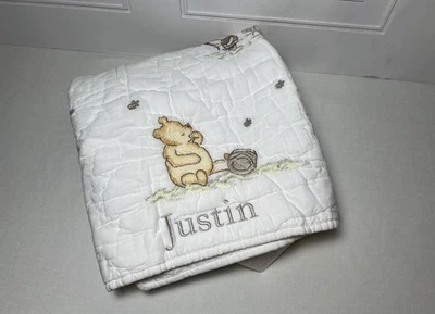 Pottery Barn Kids Disney's Winnie the Pooh Baby Quilt Mono Justin - Image 1 of 4