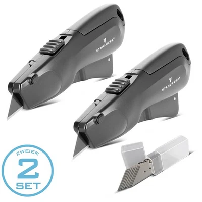 STAHLWERK Cuttermesser 2er Set Teppichmesser Paketmesser Sicherheitsmesser - Bild 1 von 4