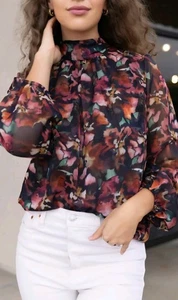 MISA Los Angeles Lulu Top in Libra Fleur Chiffon Blouse Size S Luxury Floral - Picture 1 of 8