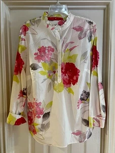 Talbots Blouse Women 1X Cotton Floral Long Sleeve Ruffle Collar Relaxed NWT - Picture 1 of 8