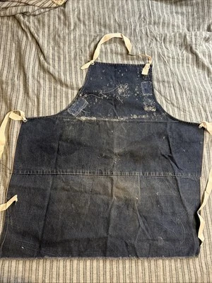 Vtg Distressed Denim Patched Selvedge Apron Workshop WORK WEAR Pontiac Plant - Image 1 of 4