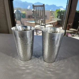 Pair Of MMM Spain Hammered Aluminum Cups Glasses Mid Century 5" - Picture 1 of 6
