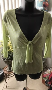 Women's Express top With Knot Tie neckline 3/4 sleeve Blouse, lime Size M - Picture 1 of 5