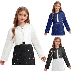 Kid Girls Shawl Satin Jacket Church Wrap Pearls Decorated Coat Warm Shrug Faux - Picture 1 of 41