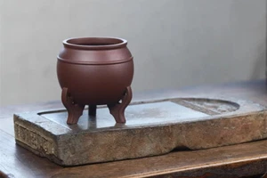 Maceta bonsai redonda hecha a mano de mineral crudo refinada vintage china de 4,6 pulgadas - Imagen 1 de 6