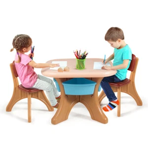 Kids Activity Table& Chair Set Study Writing Table W/Storage Home Indoor/Outdoor - Picture 1 of 5