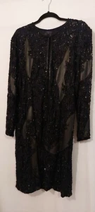 Fabulous Vintage Black Beaded Long Coat/Jacket With Leather Patches.  - Picture 1 of 7
