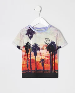 River Island Boys Palm Print Short Sleeve T-shirt - Picture 1 of 3