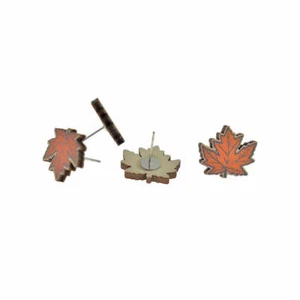 Wood Earrings - Orange Maple Leaf Studs - 18mm x 16mm - 2 Pieces 1 Pair - ER969 - Picture 1 of 1