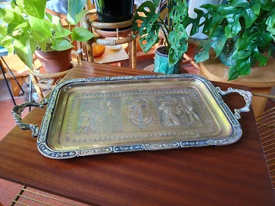 Plateau de service égyptien en laiton années 1950/1960 fait main - Photo 1/4