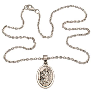 Collar colgante de cadena de 18" medalla de plata ovalada Saint St Christopher Protect Us - Imagen 1 de 12