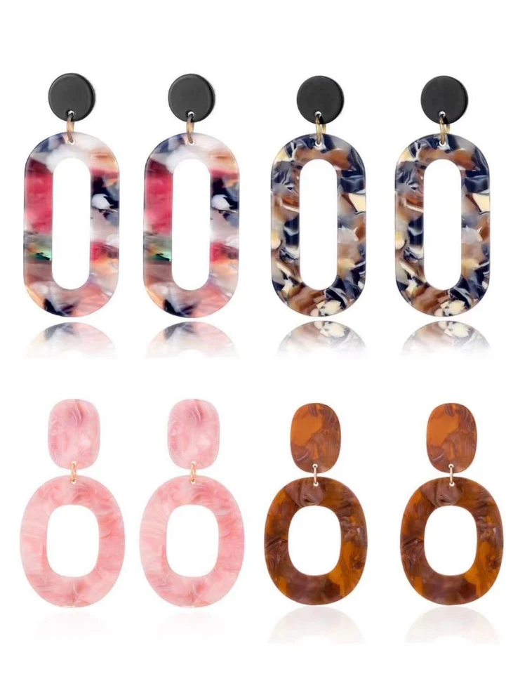 2 pares de aretes ovalados/círculos de joyería acrílica 3D de moda para mujer 0855 Foto 1 de 4