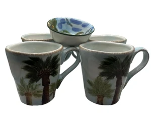 Z GALERIE BAJA TASSEN & TEETELLER SET 5-TEILIG STRANDPALME HANDBEMALT BLAU - Bild 1 von 15