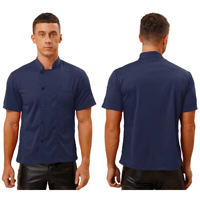 Mens Chef Restaurant Jacket Tops Uniform Utility Cooking Work Coat Kitchen - Image 1 of 4