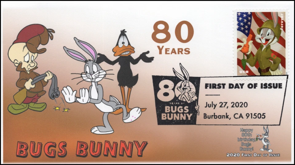 20-213, 2020, SC 5503, Bugs Bunny, First Day Cover, Pictorial Postmark, 80th Ann - Image 1 of 1