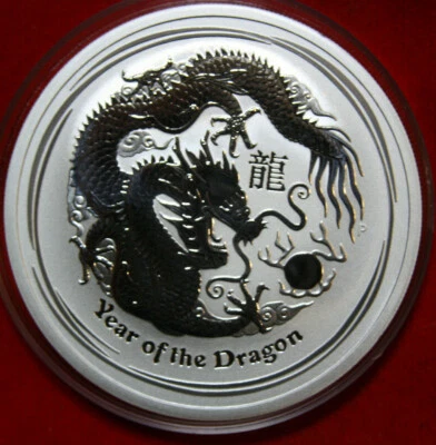 Australia 2 Dollari 2012 Argento 2 Oz #F4836 "Anno Del Drago" ST-BU Satinato - Immagine 1 di 4