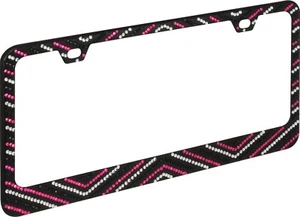 License Plate Frame Tag PINK BLACK CLEAR gems rhinestones metal Girls BLING - Picture 1 of 2