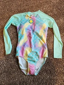Girls Size 15/16 Swimsuit One Piece Long Sleeve Mermaid SPF 50+ Swimwear - Picture 1 of 8