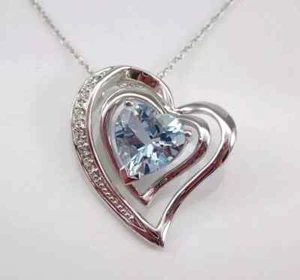 Women's Real 925 Sterling Silver 3Ct Heart Lab-Created Aquamarine Halo Pendant - Picture 1 of 8