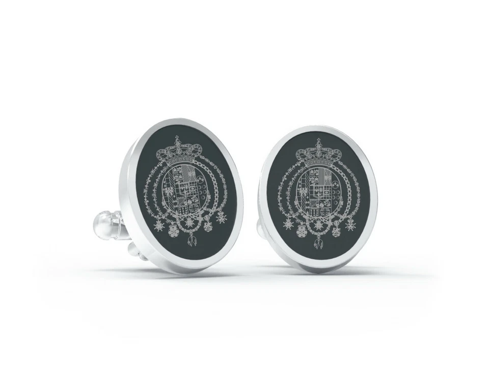 Gemelli in argento 925 e onice incisa  Stemma Regno delle Due Sicilie Borbonico - Immagine 1 di 1