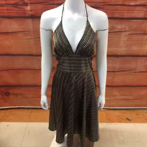 ALYN PAIGE NY BROWN TAN STRIPE HALTER DRESS SZ 6 - Picture 1 of 7