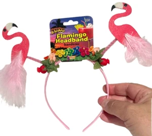 PINK FLAMINGO HEADBAND Zoo Tropical Bird Costume Hat Bopper Luau Party Flowers - Picture 1 of 4