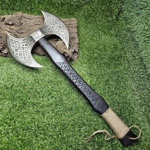 Double Edge Axe Custom Forged Carbon Steel Viking Axe with Rose Wood Shaft - Picture 1 of 3