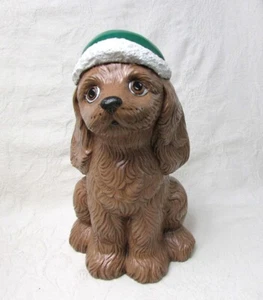 Vintage Ceramic Christmas Puppy Dog Brown Cocker Spaniel Santa Hat Hobbyist 9" - Picture 1 of 7