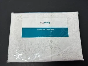 Vtg True Living Vinyl Lace Table Cloth 54 X 72 White Party Supplies Wedding - Picture 1 of 5