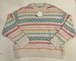 American Eagle Fair Isle Sweater Women's Crew Colorful Oversized Size XL NWT - Picture 1 of 8