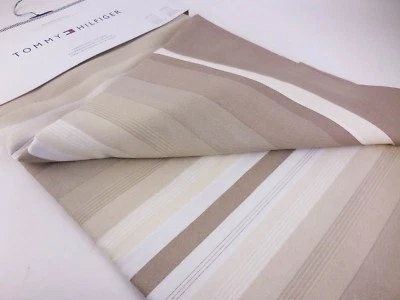 Conjunto de painéis de janela Tommy Hilfiger 50x96 bege listra marrom algodão cortinas neutras - Imagem 1 de 4