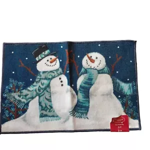 Winter Snowman Christmas Kitchen Entryway Blue Rug 20" x 30" - Picture 1 of 4