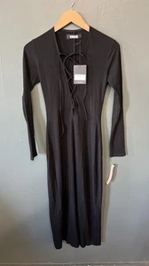 Reformation Womens Black Long Sleeve Slip Dress Ribbed Size Small NWT - Picture 1 of 3