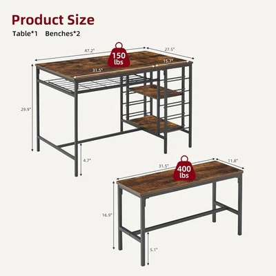 Juego de mesa de comedor para 4 mesas de cocina Juego de mesa de comedor para 4 con 2 bancos  Foto 1 de 4