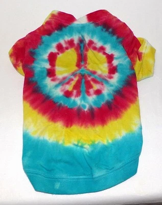 Camiseta suave 100 % algodón para mascotas perros tie dye signo de paz groovy roja azul amarilla Foto 1 de 4